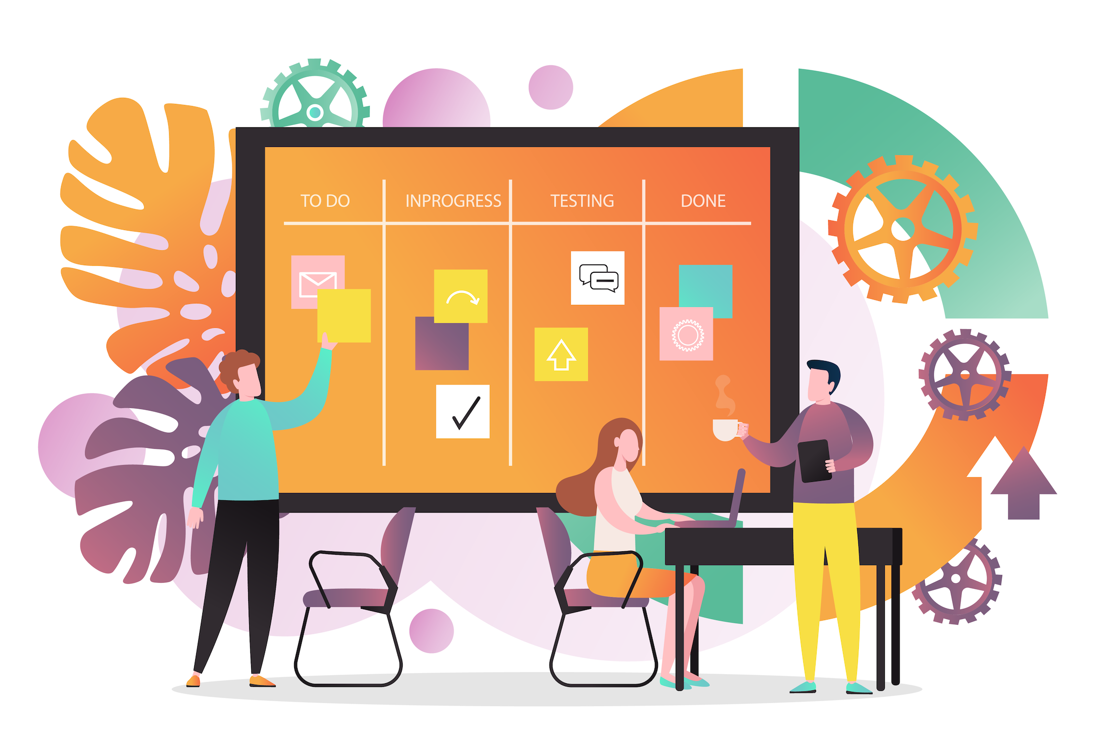 what is dependency management: team working with kanban board showing dependencies